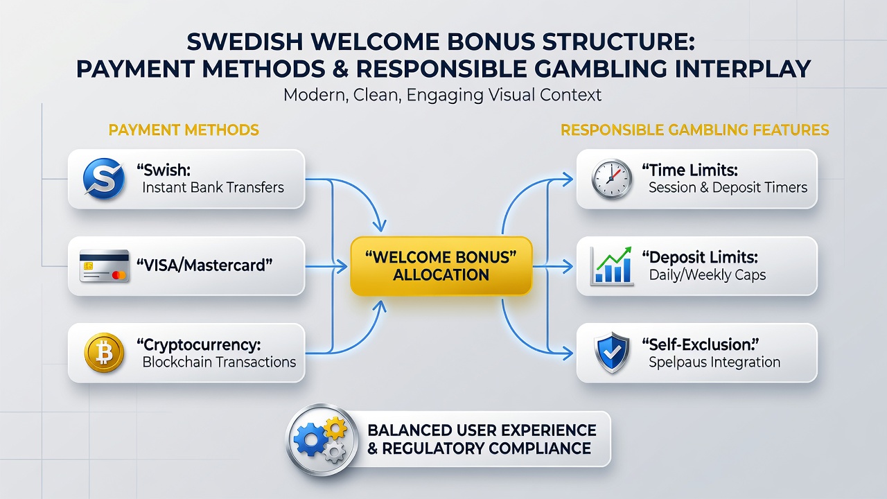 Diagram showing how Swedish payment gateways connect to responsible gambling limit systems during bonus activation